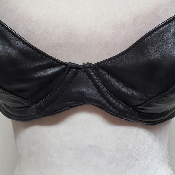 Spartacus Leathers of Oregon Rare Black Leather Low Cut Demi Balconette Bra 38C - Picture 4 of 14